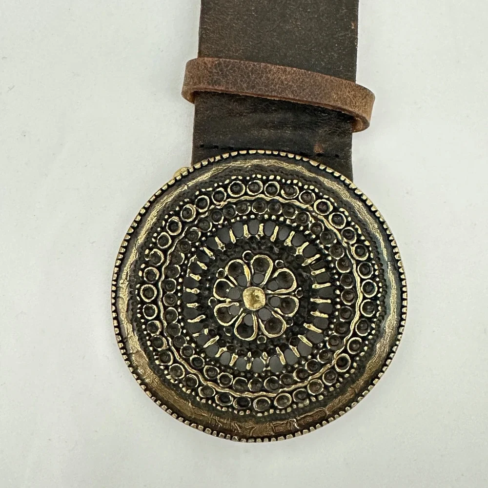 Vintage Boho Western Olga Santini Womens Belt M Brown Italian Leather Cowgirl